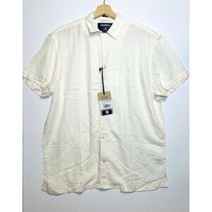 CHUBBIES Ivory Lotus Rayon Sunday Button Up Short Sleeve Cream Shirt Men's M NWT